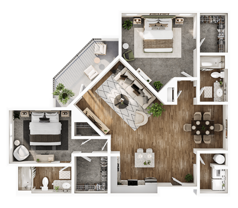 Floor plan for 2 beds, 2 baths, 1188 sqft